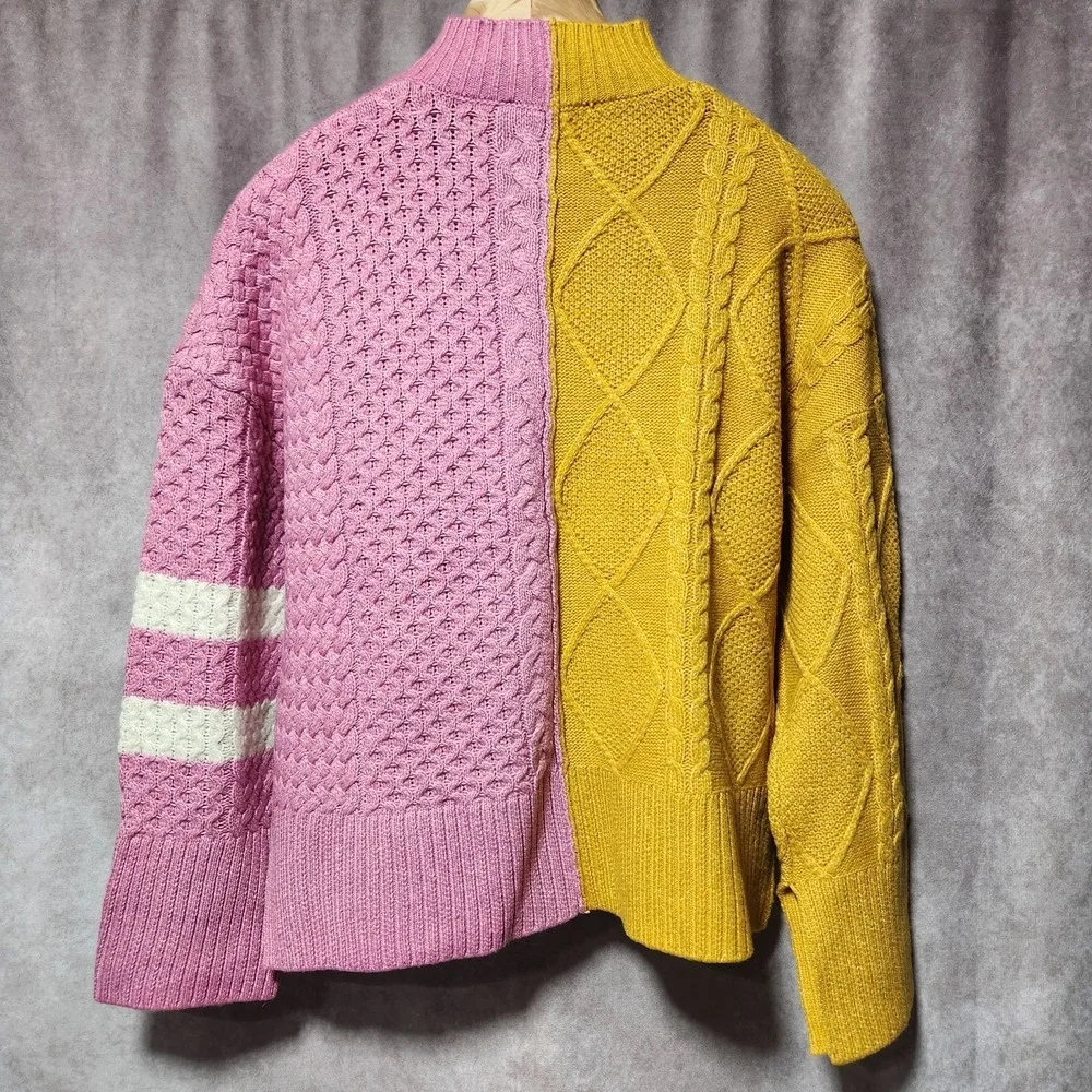 women's CENTRAL PARK WEST Savannah Two Faced Turtleneck pink/gold color block‎ S